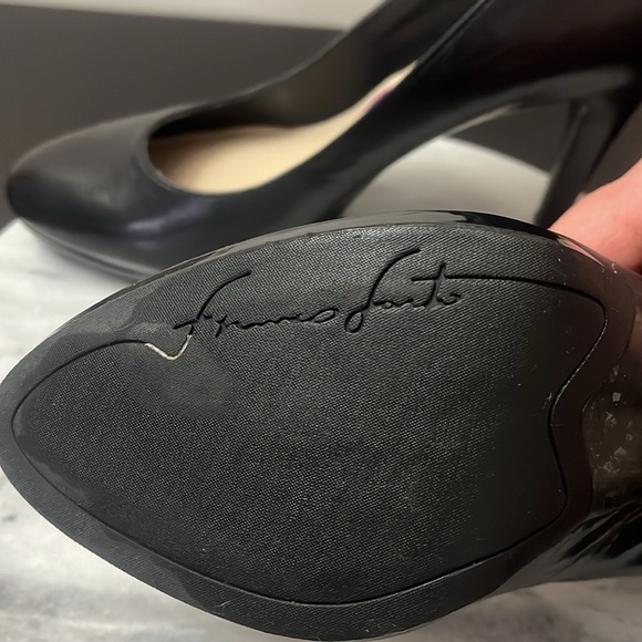 Franco Sarto black leather pumps faux buckle/belt adorned 3.5" heel - Picture 8 of 9
